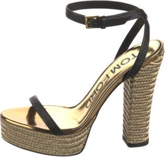 Tom Ford Leather Espadrilles Black Platform Wrap-Around Straps & Buckle Closure at Ankles Unfortunately, due to restrictions, this item may not be eligible for shipping in all areas.