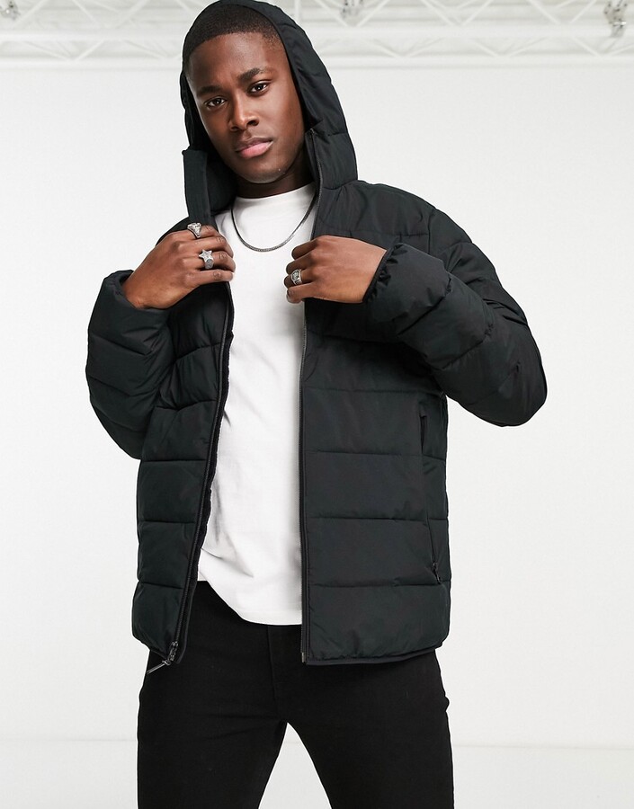Abercrombie & Fitch lightweight hooded puffer jacket in Black ShopStyle