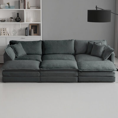 6-Seater U-Shaped Sectional Sofa Set with 3 Ottomans - Reversible Modular Chenille Couch with Deep Seating, 5 Pillows & Super Soft Upholstery, Flexibl