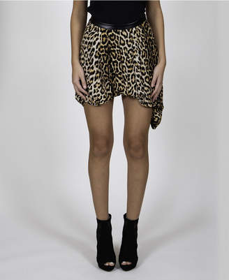 Celestial Blue Leopard Printed Soft Skirt with Faux Leather Waist Band