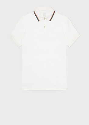 Paul Smith Men's White Polo Shirt With 'Signature Stripe' Tipping