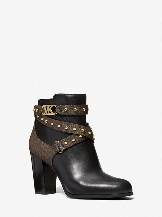 Michael Kors Kincaid Leather and Studded Logo Ankle Boot - ShopStyle