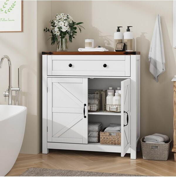 KumasinovaBuffetSideboardCabinetwithBarnDoors,FarmhouseStorageKitchenCabinetwithDrawer,ShelvesforKitchen,DiningRoom,Entryway,White