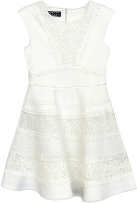 Truly Me Cap Sleeve Inset Lace Fit & Flare Dress