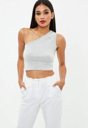 Missguided Grey One Shoulder Ruched Side Top, Grey
