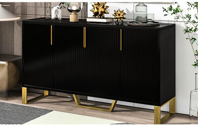Mercer41 Elegant Sideboard With Metal Legs Four Doors And Spacious Interior Fashionable Handles Adjustable Shelves
