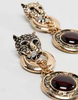 Thumbnail for your product : ASOS DESIGN statement earrings with lionhead and stone disc pendant in gold
