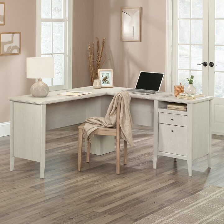 Sauder Larkin Ledge L-Shaped Desk with Drawers, Glacier Oak Finish