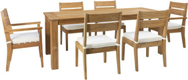 Linon Carenen 6 - Person Rectangular Teak Outdoor Dining Set with Cushions