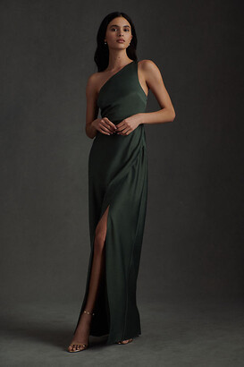 BHLDN Dylan One-Shoulder Satin Side-Slit Gown Green - ShopStyle Evening  Dresses