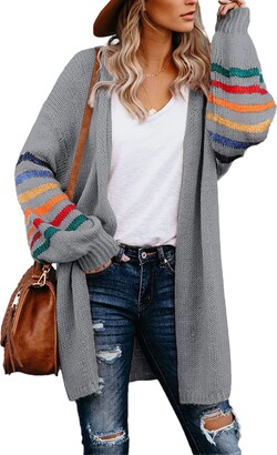 AlvaQ Womens Long Sleeve Open Front Cardigans Striped Color Block Oversized Knit Draped Sweaters Outwear 2023