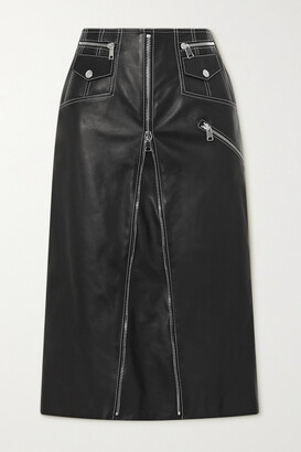 Alexander McQueen Zip-embellished Topstitched Leather Midi Skirt - Black