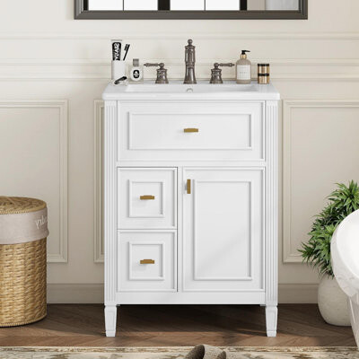 24-Inch Bathroom Vanity With Sink, Featuring One Drop-Front Drawer, Two Drawers, And Adjustable Shelves
