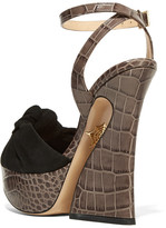 Thumbnail for your product : Charlotte Olympia Vreeland Croc-Effect Leather And Suede Platform Sandals