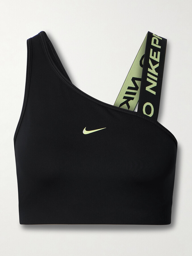 Nike Training Dri-FIT Pro Indy Strappy all over print light-support padded  sports bra in dark gray