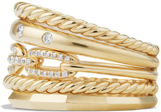 David Yurman Stax 18k Gold Wide Ring with Diamonds, Size 7