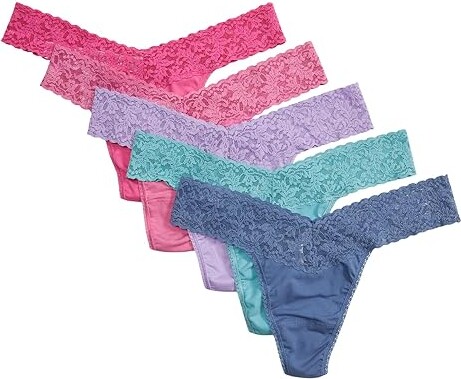 Hanky Panky 5-Pack Original Rise Cotton Thongs (Wild Pink/Chateau