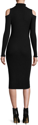 Rebecca Taylor Cold-Shoulder Ribbed Merino Midi Dress, Black