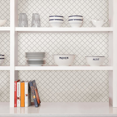 WallPops! Quatrefoil 10" x 10" Resin Peel & Stick Mosaic Tile in Gray/White