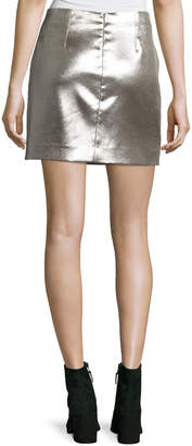Halston Faux-Wrap Draped Metallic Miniskirt