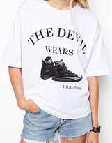 Thumbnail for your product : ASOS T-shirt with Devil Wears Hi-Tops Print