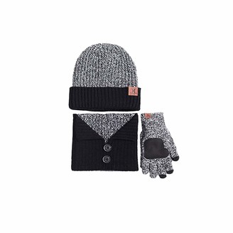 TTD 3-Pieces Winter Knit Hat Set Warm Beanie Hat & Button Scarf & Touchscreen Gloves Winter Set For Men 