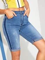 Thumbnail for your product : Shein Cuffed Hem Denim Skinny Shorts