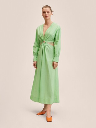 MANGO Brown Cotton Waist Detail Maxi Dress, Green
