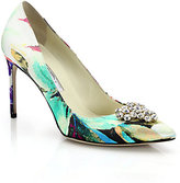 Thumbnail for your product : Brian Atwood Janne Bejeweled Floral-Print Silk Pumps