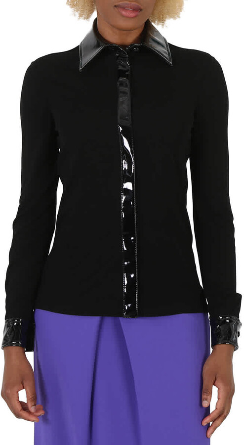 Moschino Black Vinyl Detail Long-Sleeve Organzine Shirt