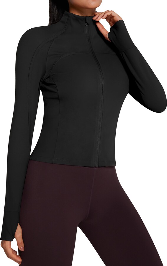 QUEENIEKE Womens Gym Tops Long Sleeve Zip up Sports Jacket Slim Fit