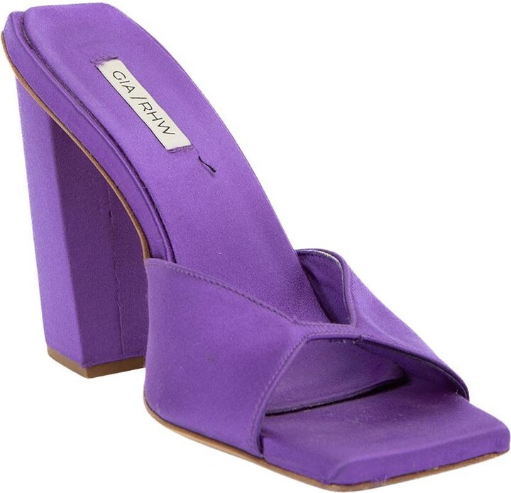 Gia Borghini Purple Satin Square Toe Mules Size It 35