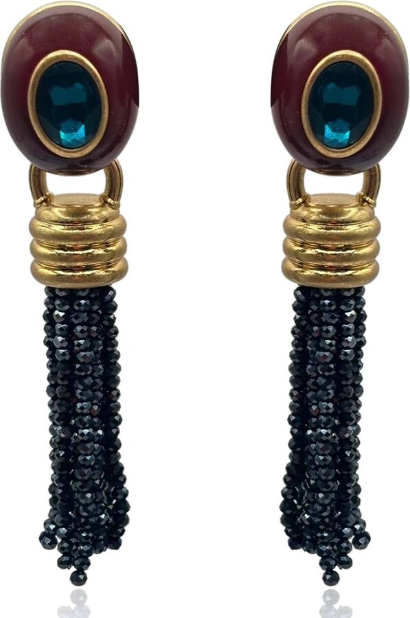 Michael Nash Jewelry Blue / Brown Grace Chocolate Resin Earrings With Sapphire Faceted Glass Removable Drop
