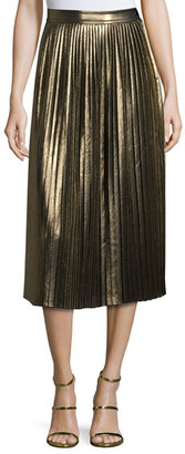 Elizabeth and James Lucy Pleated Lamé; Midi Skirt, Gold