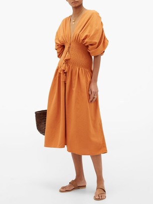 ESCVDO Sara Ruched Cotton Dress - Tan