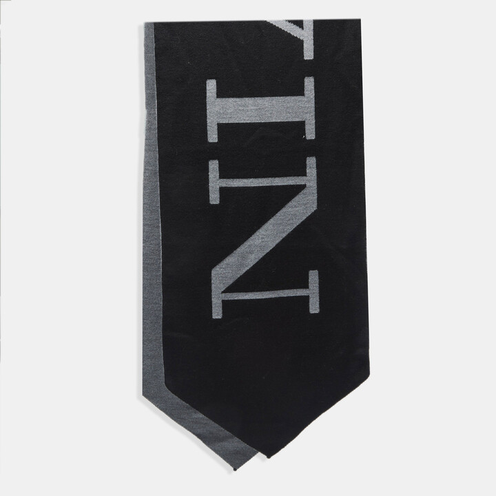 Lanvin Black/Grey Logo Patterned Wool Scarf