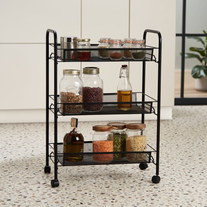 Dunelm Black Mesh 3 Tier Storage Trolley Black ShopStyle Decor