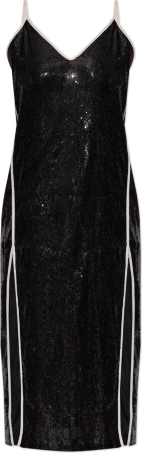 Palm Angels Sequin Dress With Double Slit  - Black