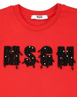 MSGM Logo Embellished Cotton Jersey T-Shirt