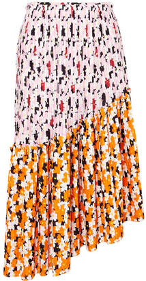 Kenzo Asymmetric Printed Pleated Crepe Midi Skirt - Pink