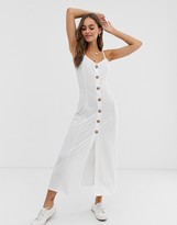 Thumbnail for your product : ASOS DESIGN maxi slubby cami swing dress with faux wood buttons