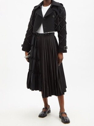 Noir Kei Ninomiya Asymmetric-panel Wool And Satin Midi Skirt - Black