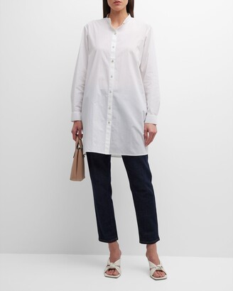 Eileen Fisher Long Garment-Washed Organic Cotton Poplin Shirt