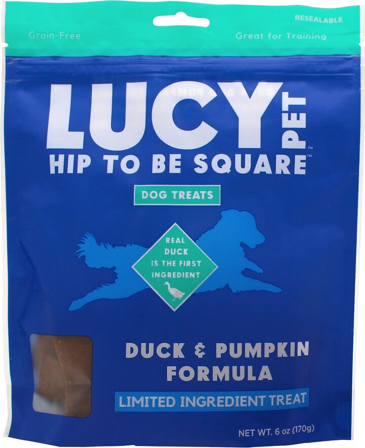 Lucy Pet Products Hip To Be Square Duck & Pumpkin Formula Grain-Free Dog Treats, 6-oz bag