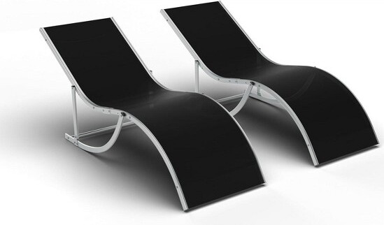 Coolmee PatioLoungeChairsSetof2–AdjustableRecliningBeach&PoolsideLoungersforGardenBackyard-Black