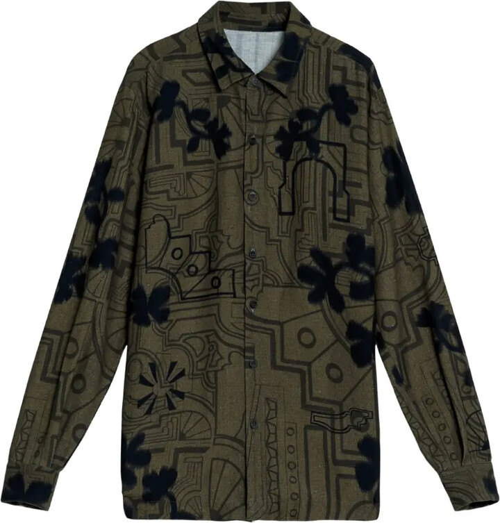 Agua Bendita Button Patch Print Shirt