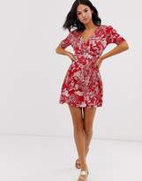 Thumbnail for your product : Brave Soul lola printed wrap dress with side button fastening