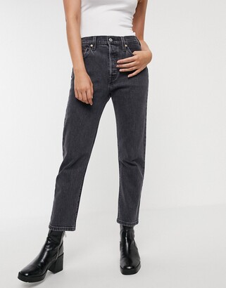 Levi's 501 high rise straight leg crop jeans in washed black