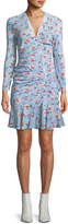 Thumbnail for your product : Veronica Beard Rowe Bracelet-Sleeve Ruched Asymmetric-Placket Floral-Print Silk Dress