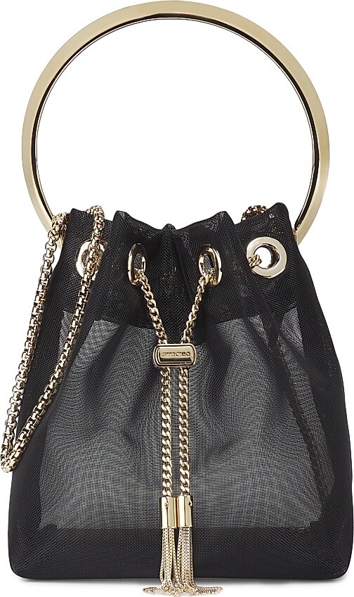 Jimmy Choo Women's Bon Bon Mesh Top Handle Bucket Bag - Black Light Gold